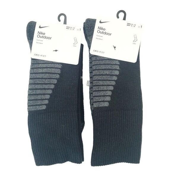 Nike Men's Large 8-12 Black Cushioned Wool Blend Socks DQ6450-010 NWT Lot Of 2 - Picture 1 of 5